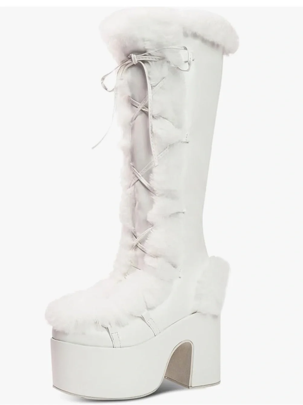 Knee-High Faux Fur Platform Boots - White size 9.5